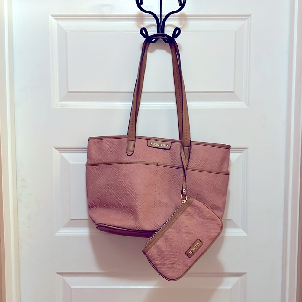 Rossetti Faux Leather Tote Bag with Wallet Pink and Tan